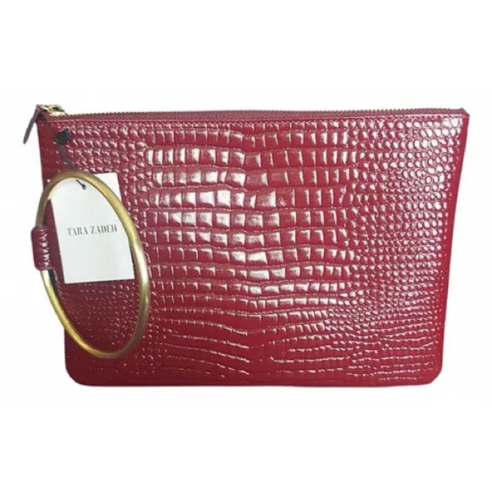 Tara Zadeh Crocodile Burgundy Clutch bag with metal ring Ziba Crocodile-Embossed